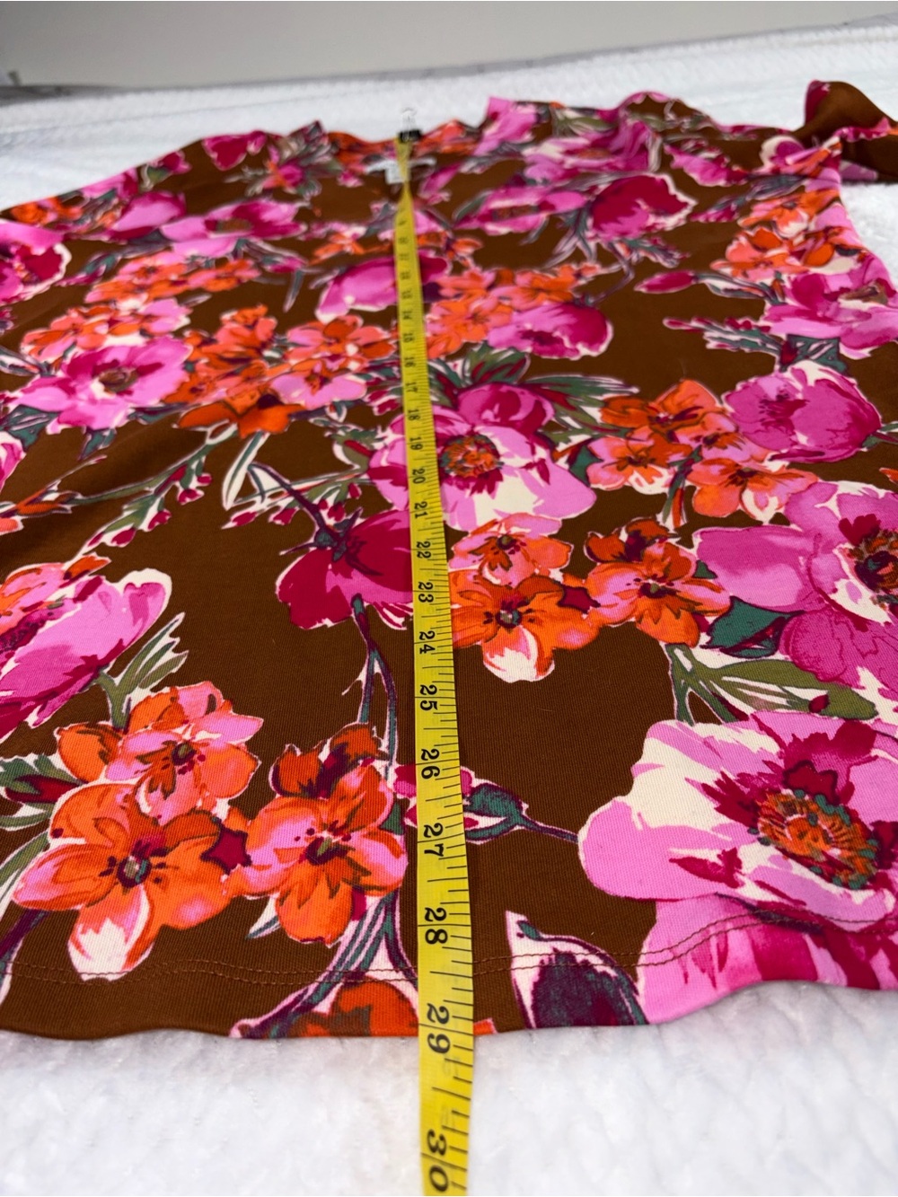 Isaac Mizrahi Live! Brown Pink Floral Cotton V Neck Tunic Top Size Medium Petite - Picture 6 of 9